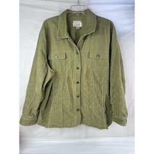 CJ Banks Green Stretch Corduroy Button Shirt Jacket Shacket Womens Size 2X